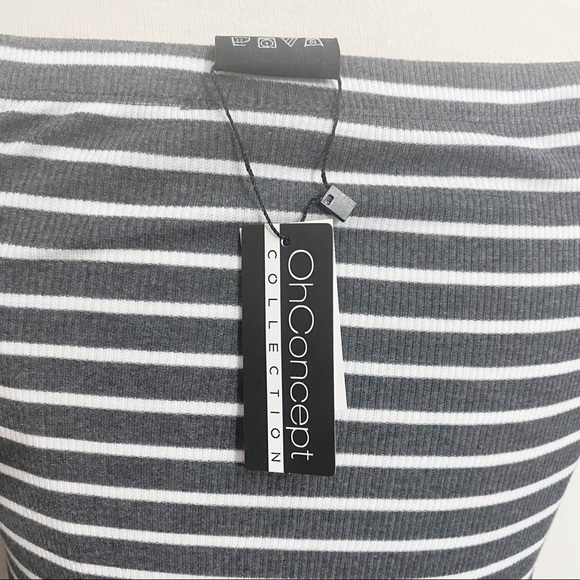 OHCONCEPT rib boat neck on/off shoulder mini dress gray & white stripe M - Picture 4 of 8
